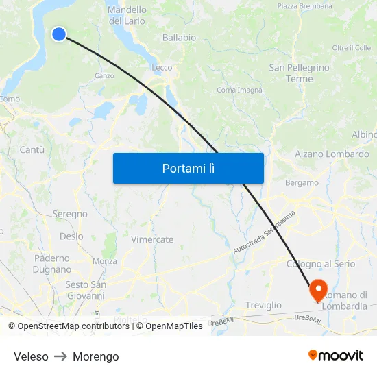 Veleso to Morengo map