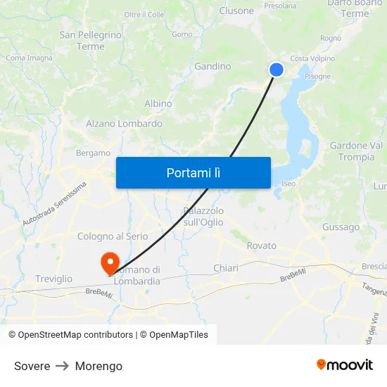 Sovere to Morengo map