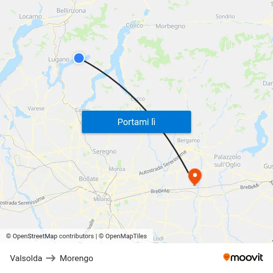 Valsolda to Morengo map