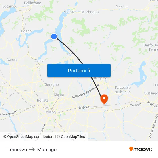 Tremezzo to Morengo map