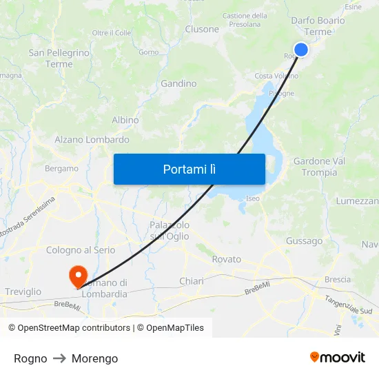 Rogno to Morengo map