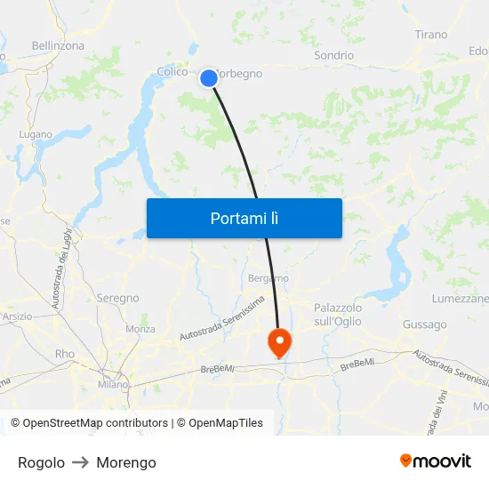 Rogolo to Morengo map