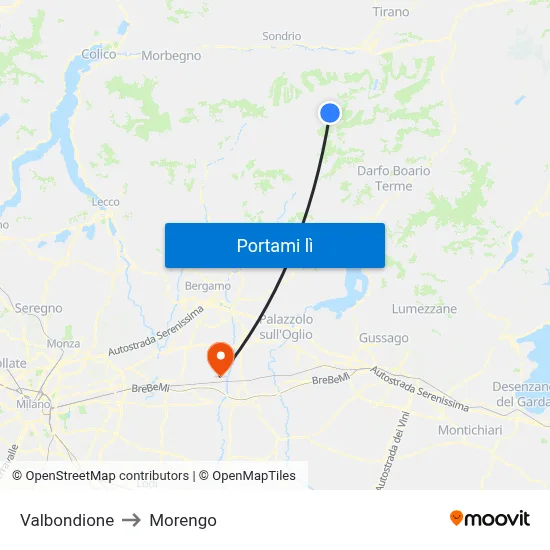 Valbondione to Morengo map