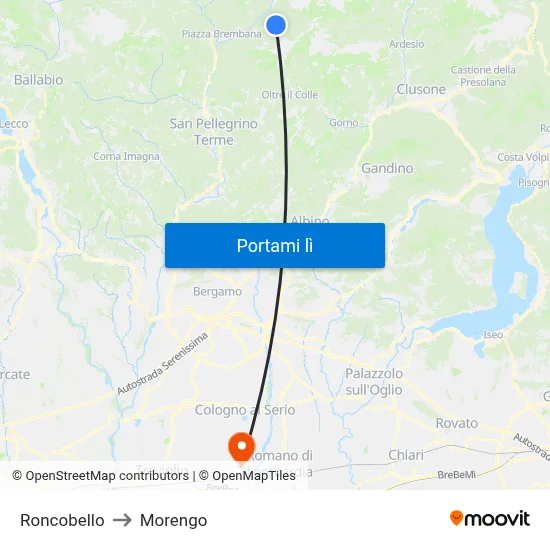 Roncobello to Morengo map