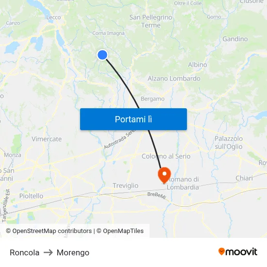 Roncola to Morengo map