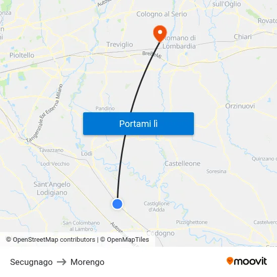 Secugnago to Morengo map