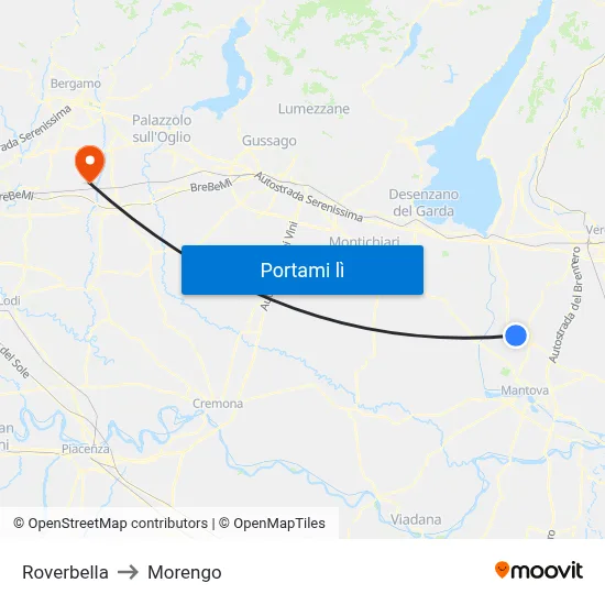 Roverbella to Morengo map