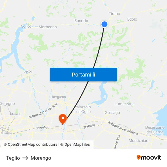 Teglio to Morengo map