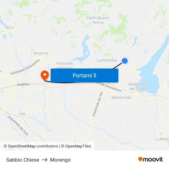 Sabbio Chiese to Morengo map