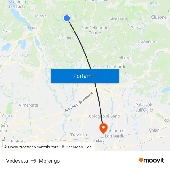 Vedeseta to Morengo map