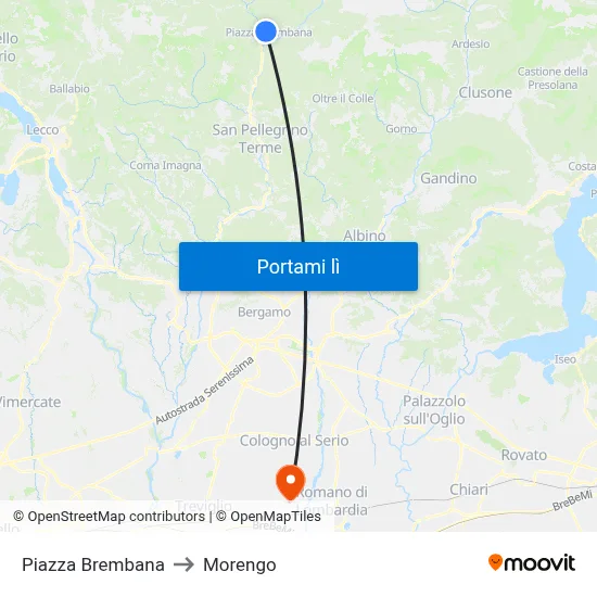 Piazza Brembana to Morengo map