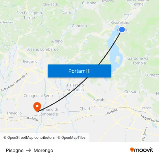Pisogne to Morengo map
