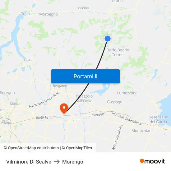 Vilminore Di Scalve to Morengo map