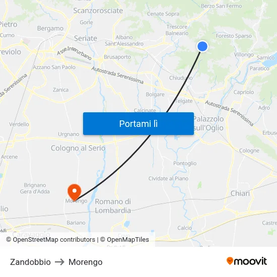 Zandobbio to Morengo map
