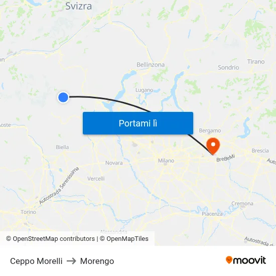 Ceppo Morelli to Morengo map