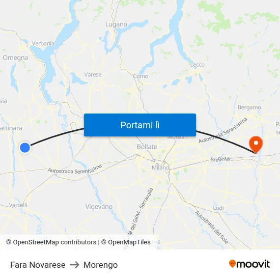 Fara Novarese to Morengo map