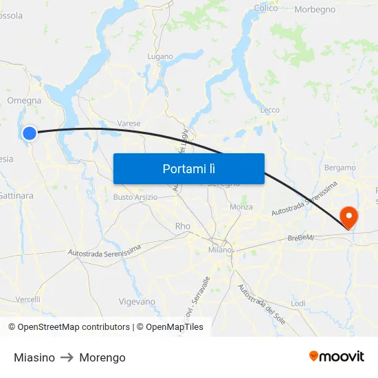 Miasino to Morengo map