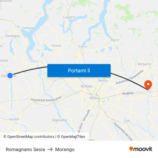 Romagnano Sesia to Morengo map