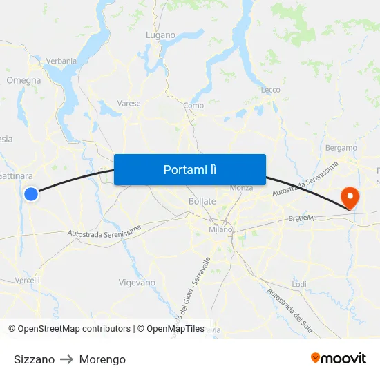 Sizzano to Morengo map