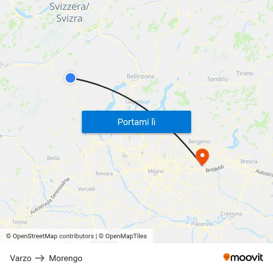 Varzo to Morengo map