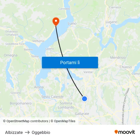 Albizzate to Oggebbio map