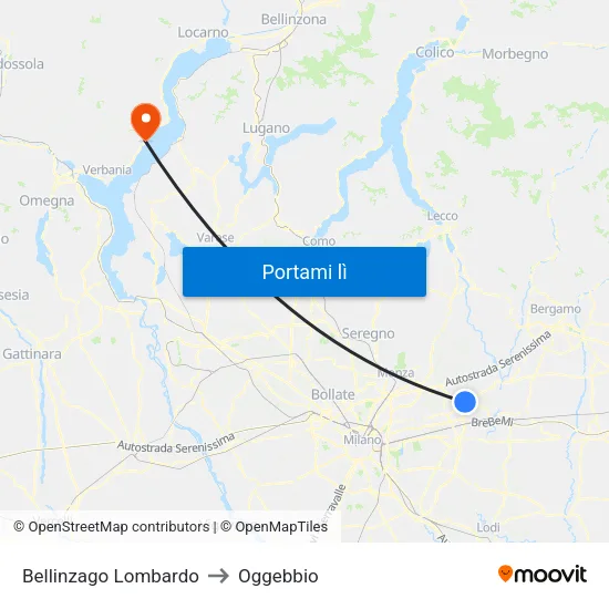 Bellinzago Lombardo to Oggebbio map