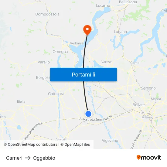 Cameri to Oggebbio map
