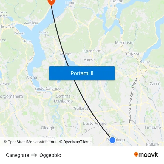 Canegrate to Oggebbio map