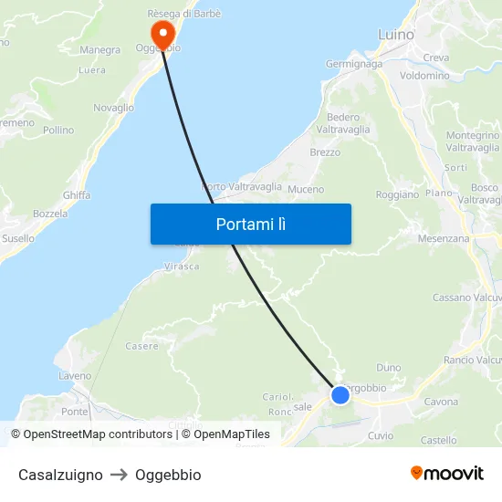 Casalzuigno to Oggebbio map