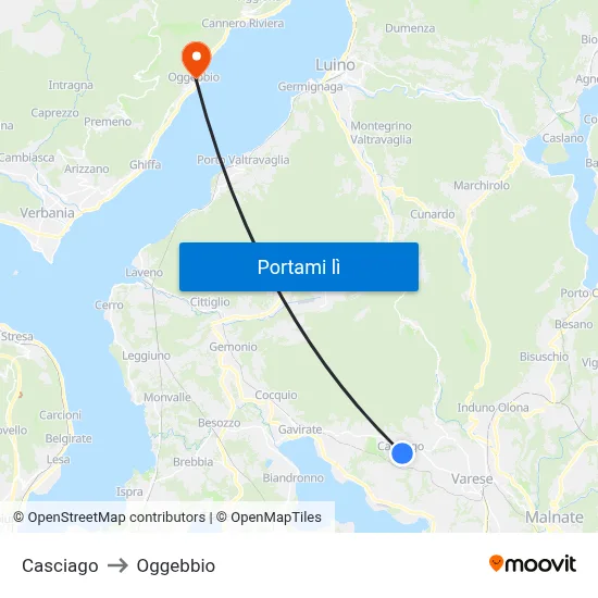 Casciago to Oggebbio map
