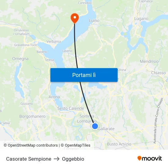 Casorate Sempione to Oggebbio map