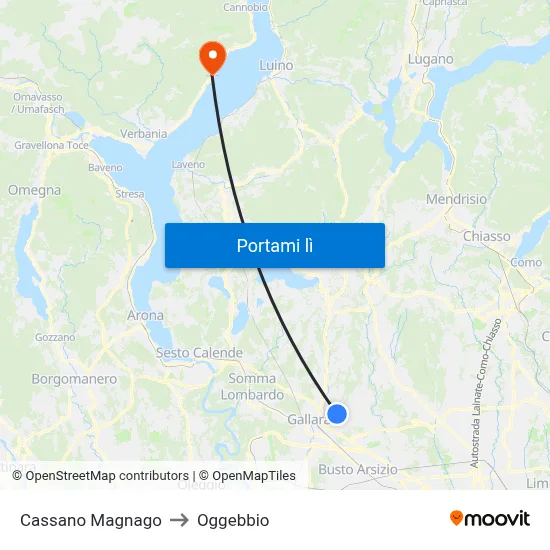 Cassano Magnago to Oggebbio map