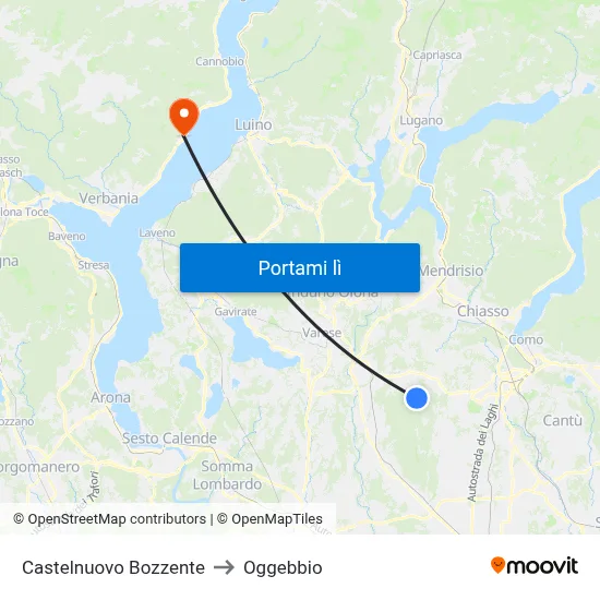 Castelnuovo Bozzente to Oggebbio map