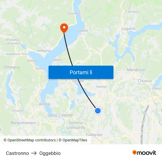 Castronno to Oggebbio map