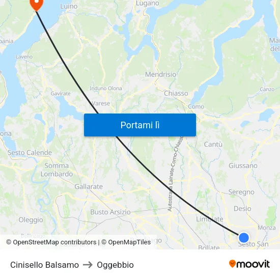 Cinisello Balsamo to Oggebbio map