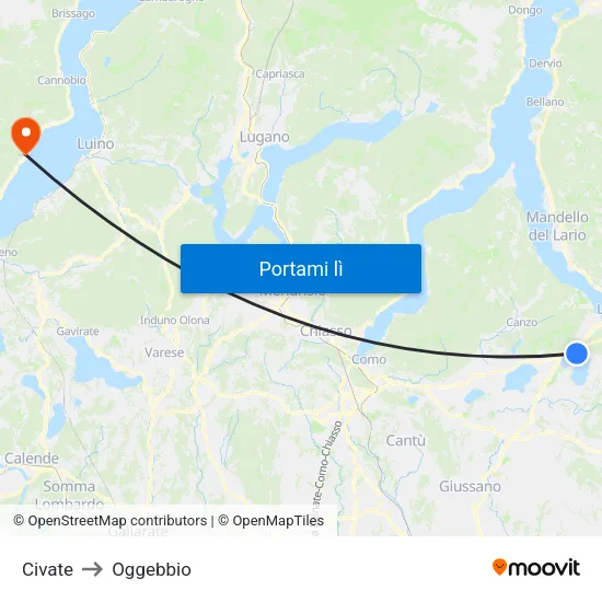 Civate to Oggebbio map