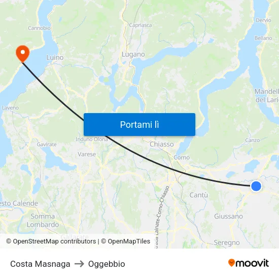 Costa Masnaga to Oggebbio map