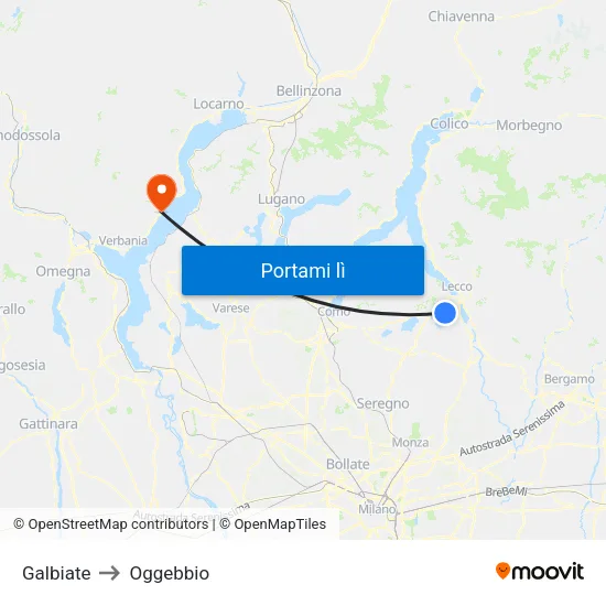 Galbiate to Oggebbio map