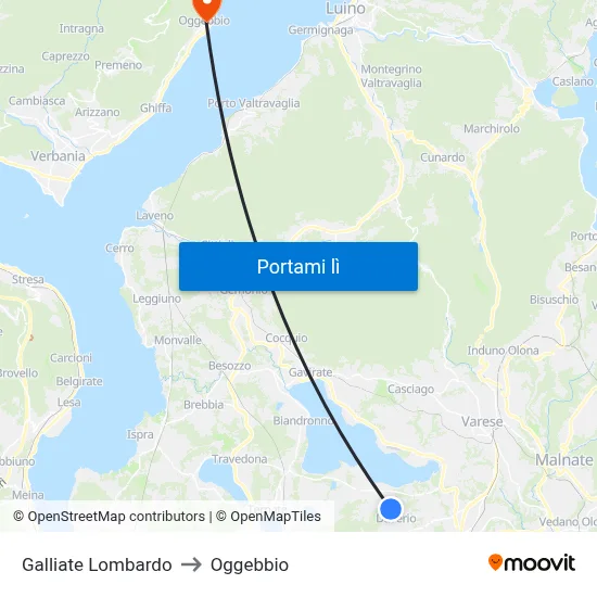 Galliate Lombardo to Oggebbio map