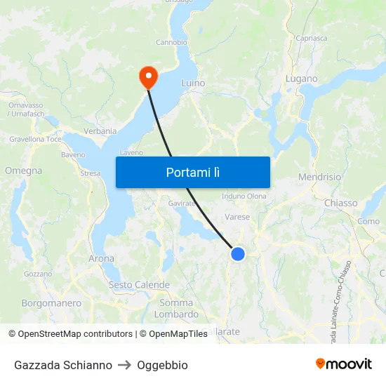 Gazzada Schianno to Oggebbio map