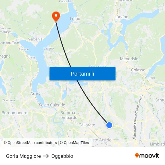 Gorla Maggiore to Oggebbio map