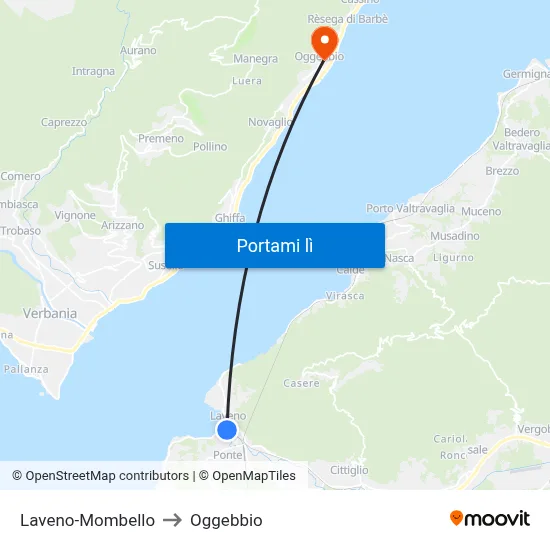 Laveno-Mombello to Oggebbio map