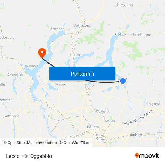 Lecco to Oggebbio map