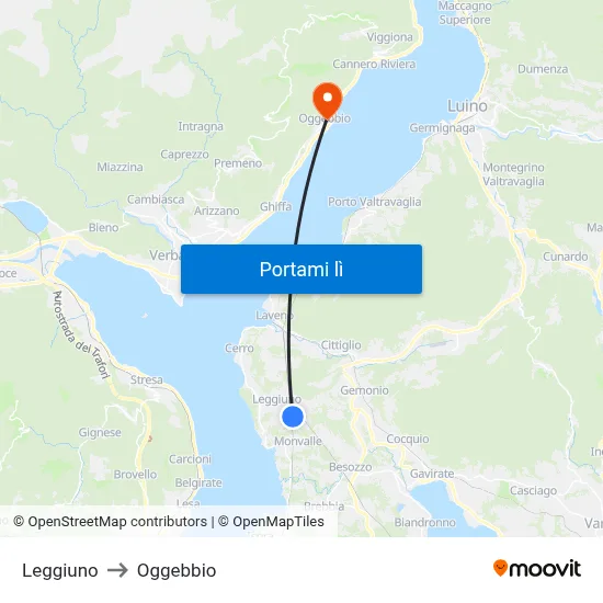 Leggiuno to Oggebbio map