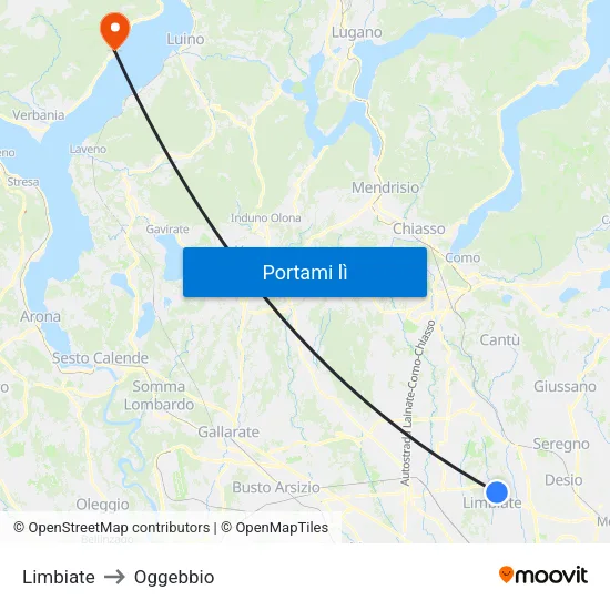 Limbiate to Oggebbio map