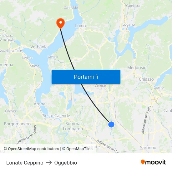 Lonate Ceppino to Oggebbio map