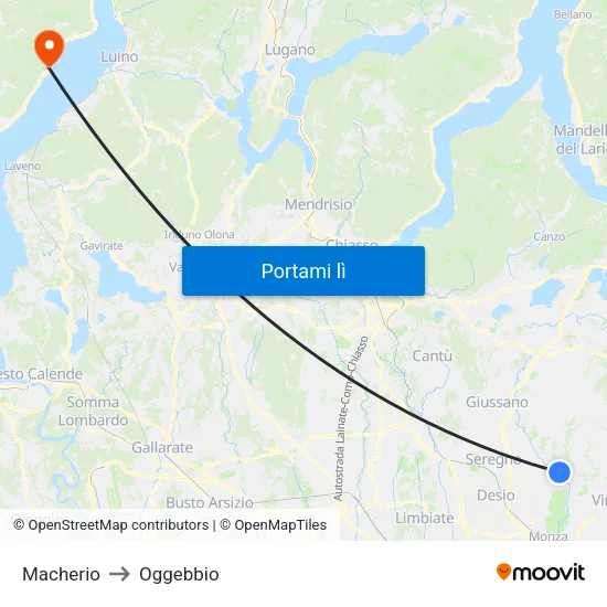 Macherio to Oggebbio map