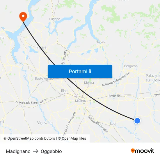 Madignano to Oggebbio map