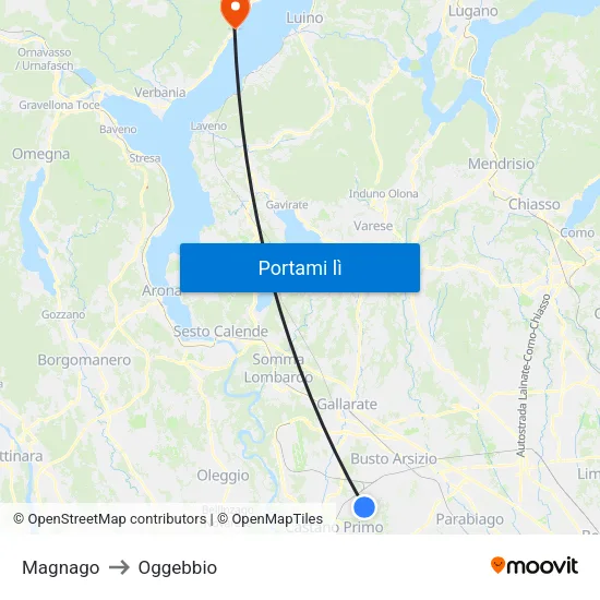 Magnago to Oggebbio map