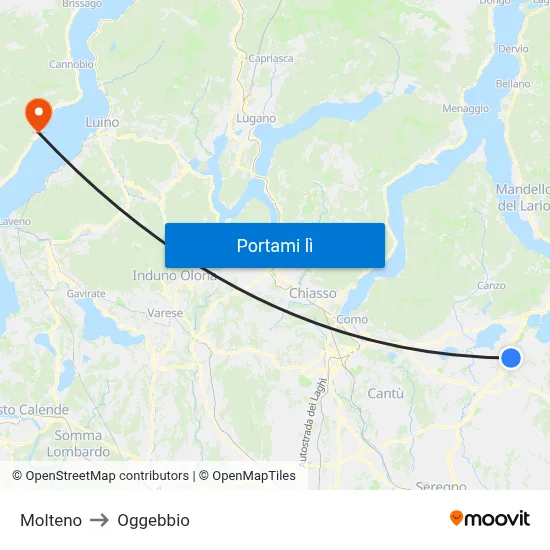 Molteno to Oggebbio map